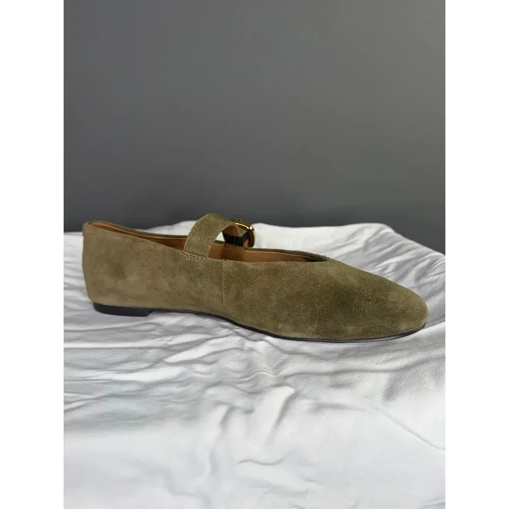 Madewell The Remy Mary Jane Flat in Aged Olive Green Suede Size 8